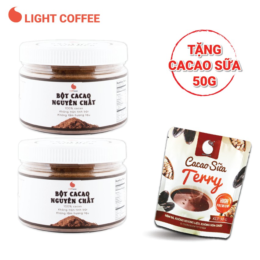 [Mã FMCGM25 - 10% đơn 150K] Cacao Nguyên Chất Combo 2 Hũ 150g/hũ, không đường - Light Coffee