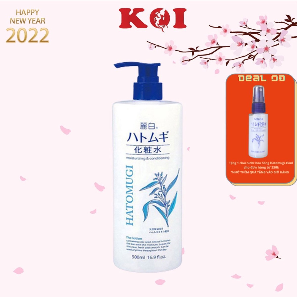 Nước hoa hồng ý dĩ Hatomugi Reihaku The Lotion làm sáng da 500ml có vòi