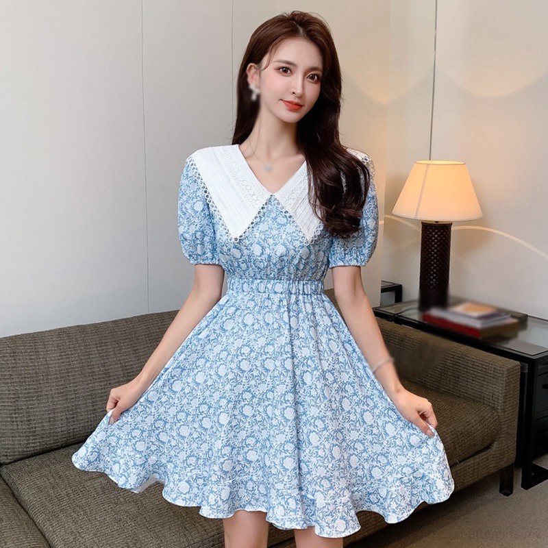 Đầm Chữ A Tay Ngắn Cổ Búp Bê In Họa Tiết Hoa Thời Trang Mùa Hè Cho Nữ