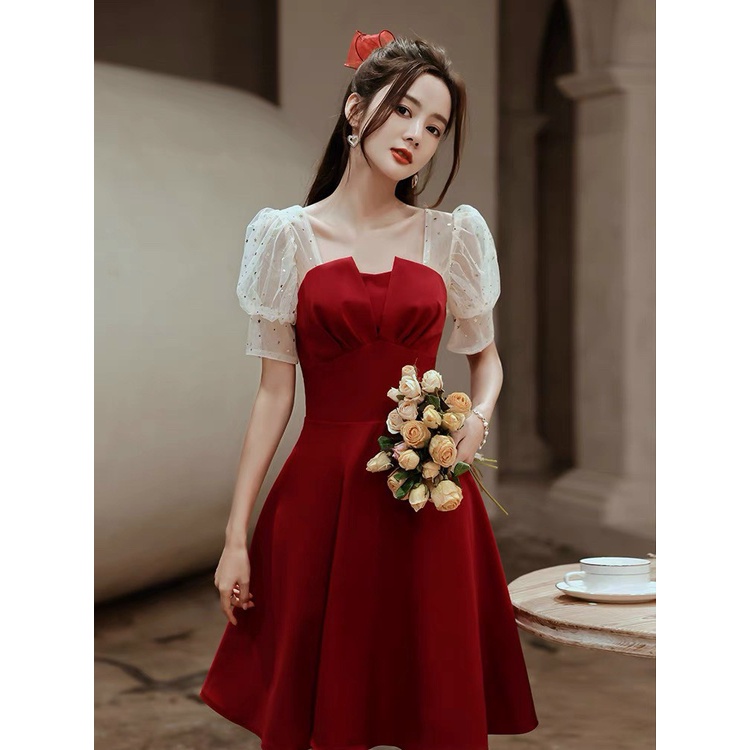 Đầm xoè tiểu thư xếp ly ngực phối tay lưới kim sa ( kèm mút )