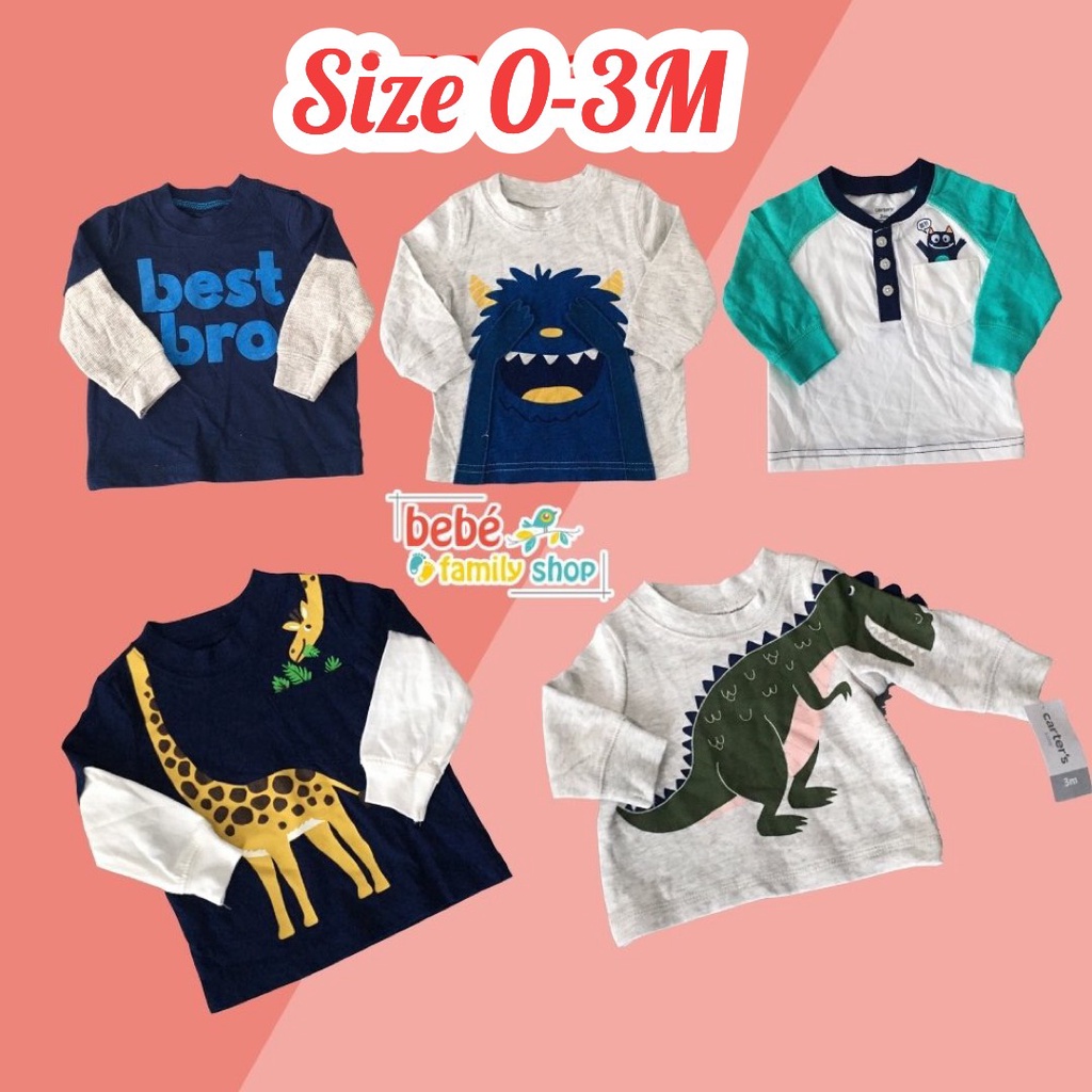 [Size 0-3M] Áo thun bé trai tay dài Carters/ áo thun bé trai dài tay thun cotton xuất dư - ATD - bebefamilyshop