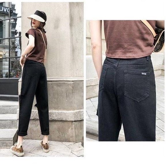 Quần jeans nữ Shynstores - quần baggy jeans Unisex cạp cao rách lệch vải bò dày đẹp freeship