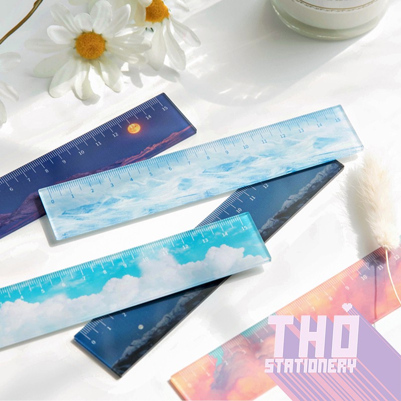 Thước kẻ nhựa vintage aethestic bookmark đánh dấu decor trang trí bàn học phụ kiện làm bullet journal dụng cụ dán