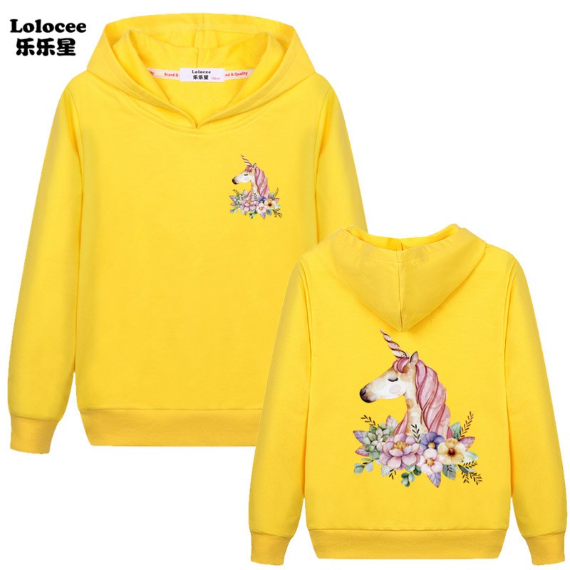 Áo Hoodies Tay Dài Hoạ Tiết Kỳ Lân Đáng Yêu Cho Bé Gái