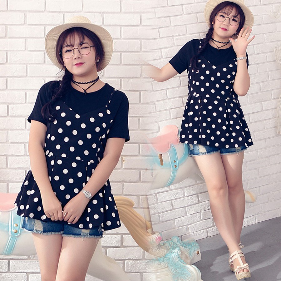 Áo cho người béo bigsize phối chấm bi