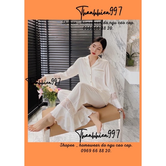 Pijama dài dài trơn trắng lụa satin cao cấp quảng châu