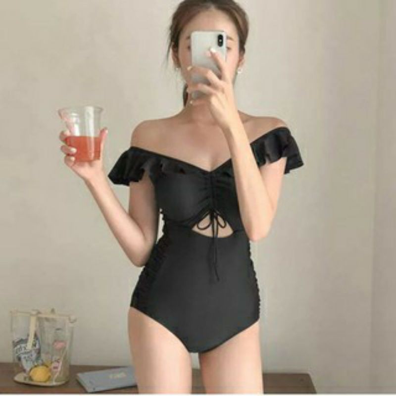 Bikini liền thân 1 mảnh bèo trễ  khoéteo bèo vai nữ tính đẹp mặc đi biển đi bơi ( Hàng loại 1)