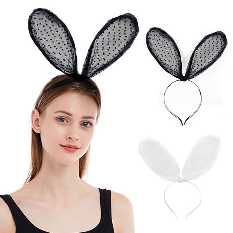 Băng Đô Tai Thỏ Họa Tiết Chấm Bi Phối Ren Hóa Trang Phục Sinh Dành Cho Người Lớn