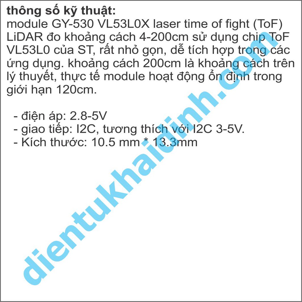 module GY-530 VL53L0X laser time of fight (ToF) LiDAR đo khoảng cách 4-200cm kde3274
