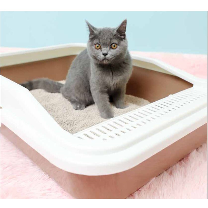 Doremiu - Khay vệ sinh mèo chữ nhật NHỎ khay đựng cát vệ sinh cho mèo bé &lt;4kg  kèm xẻng xúc cát vệ sinh mèo