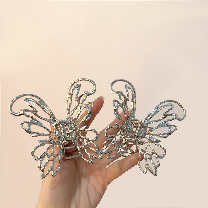 Kẹp Tóc Hình Bướm Bằng Kim Loại Màu Bạc Phong Cách Hàn Quốc Cho Nữ