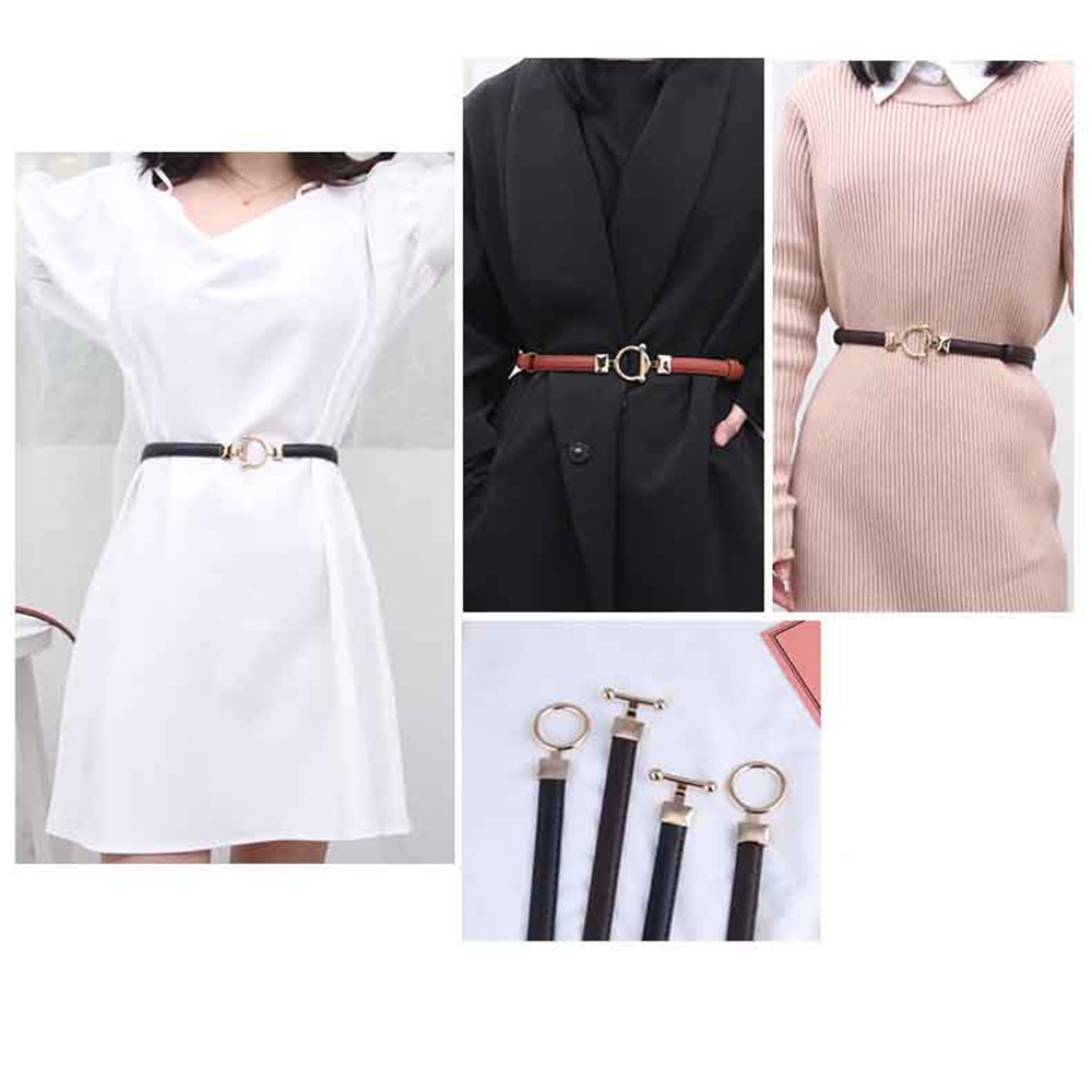 Thắt lưng da PU phối khóa kim loại dạng tròn thời trang dành cho nữ