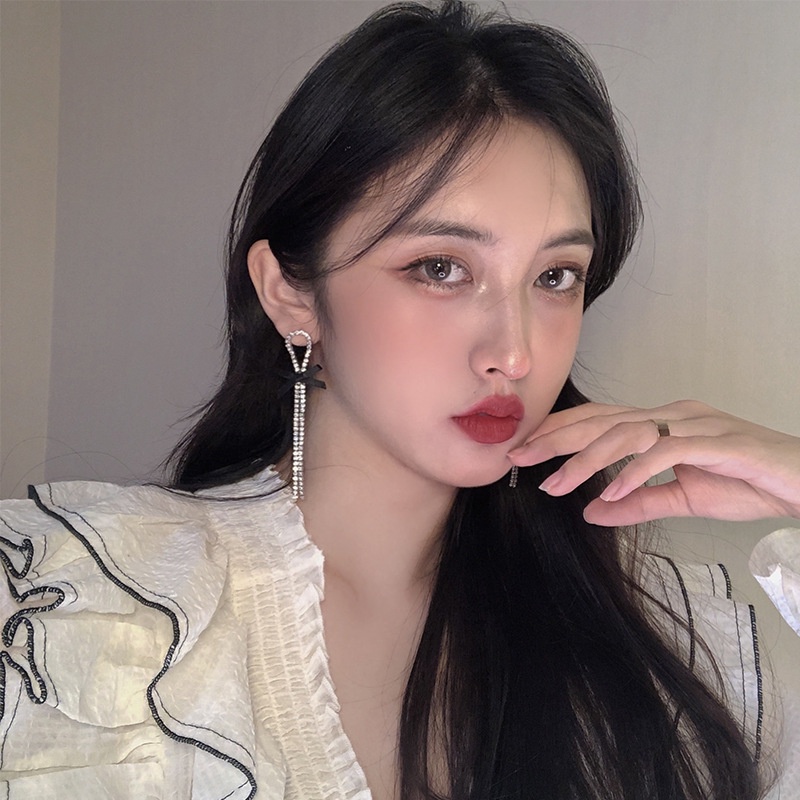 Bông tai mạ bạc 925 hình nơ tua rua đơn giản mới