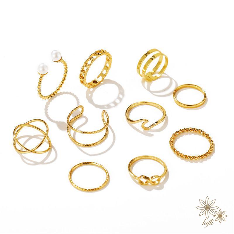 Set 10 Nhẫn Đeo Khớp Ngón Tay Hạt Ngọc Trai Đôi Hình Học Sáng Tạo Đơn Giản Cho Nữ