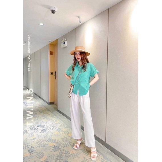 Set bộ đồ nữ áo xanh quần trắng siêu xinh thời trang BANAMO FASHION 193 (có bán rời)