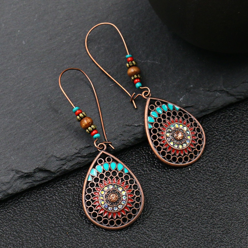 Khuyên Tai Hình Giọt Nước Khắc Họa Tiết Phong Cách Bohemian Cổ Điển