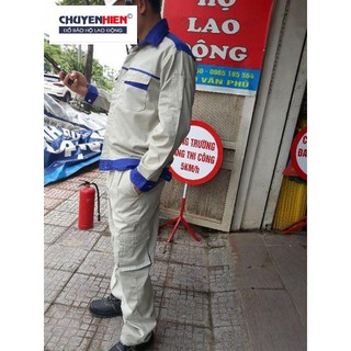 Quần áo bảo hộ màu ghi phối xanh chất kaki 3.1 cho kỹ sư