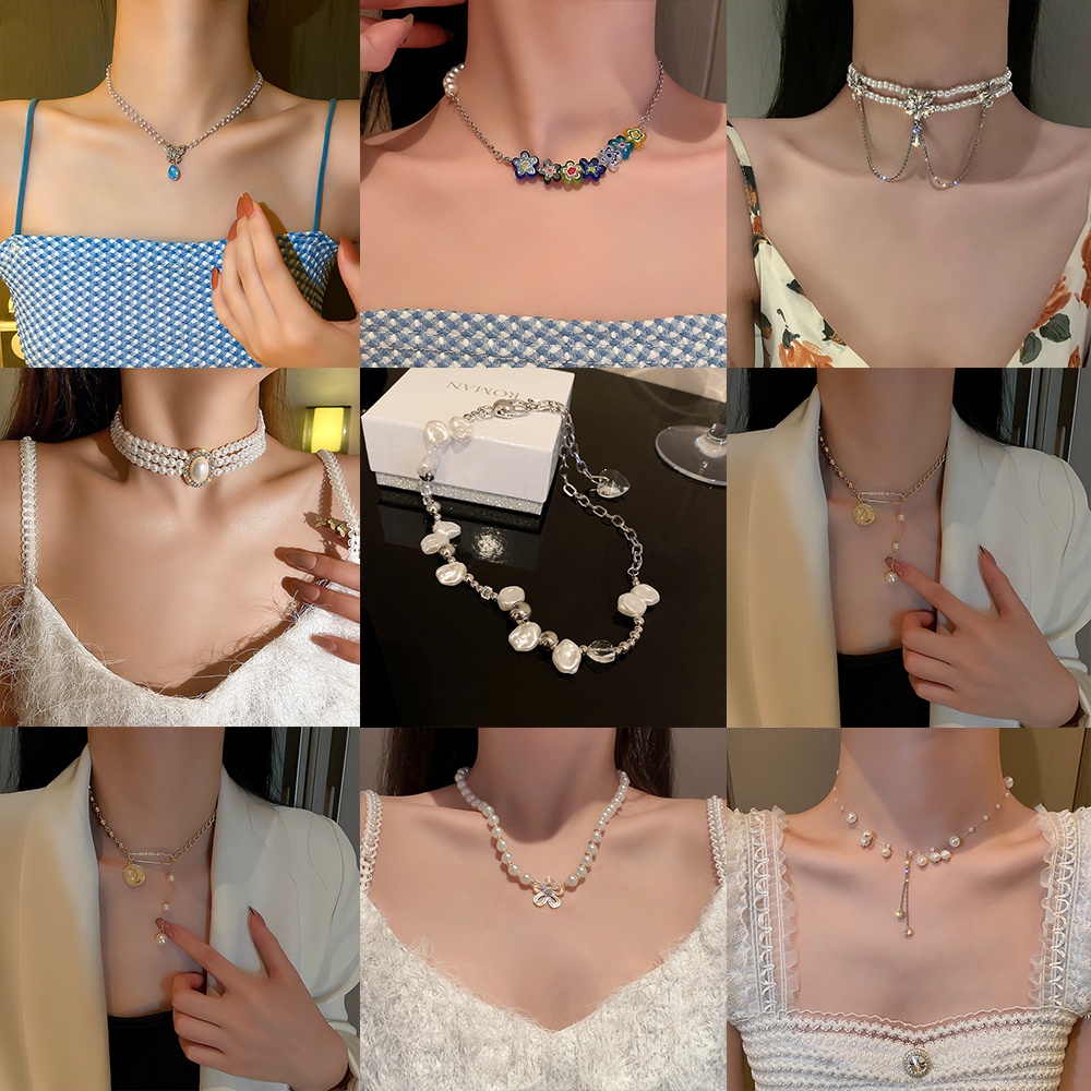 Vòng cổ Chuỗi Dài Đính Ngọc Trai/Nơ/Hoa Thời Trang Cổ Điển Cho Nữ