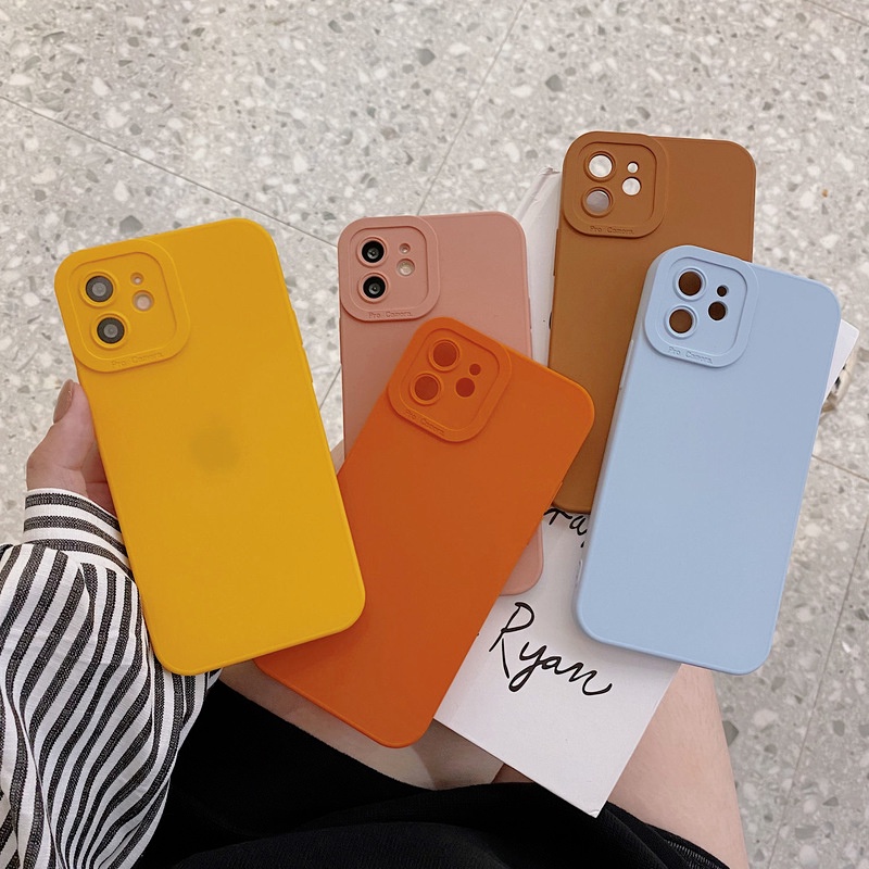 Ốp Điện Thoại Silicon Dẻo Vuông Màu Trơn Hình Đôi Mắt Mèo Cho iPhone 14 13 Pro Max X Xs Xr 7 8 Plus