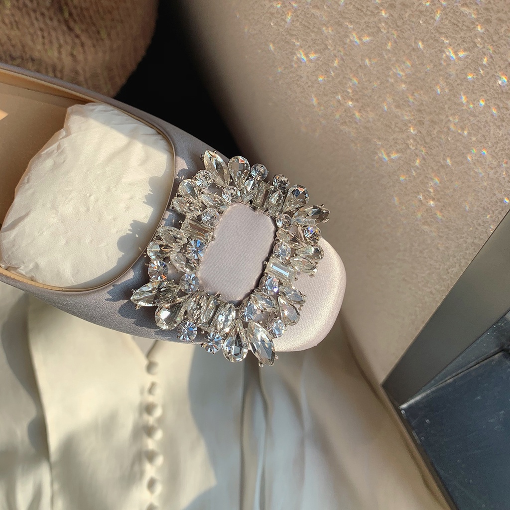 Giày Búp Bê Mũi Vuông Đính Đá Sang Trọng Cho Nữ