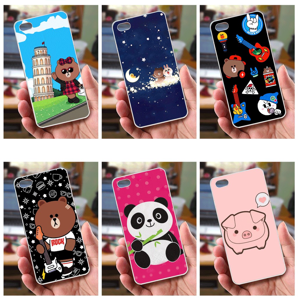 Ốp lưng iPhone 4 / 4S (dẻo viền trắng trong) - Hình Gấu Brown, Gấu Trúc , Heo Con