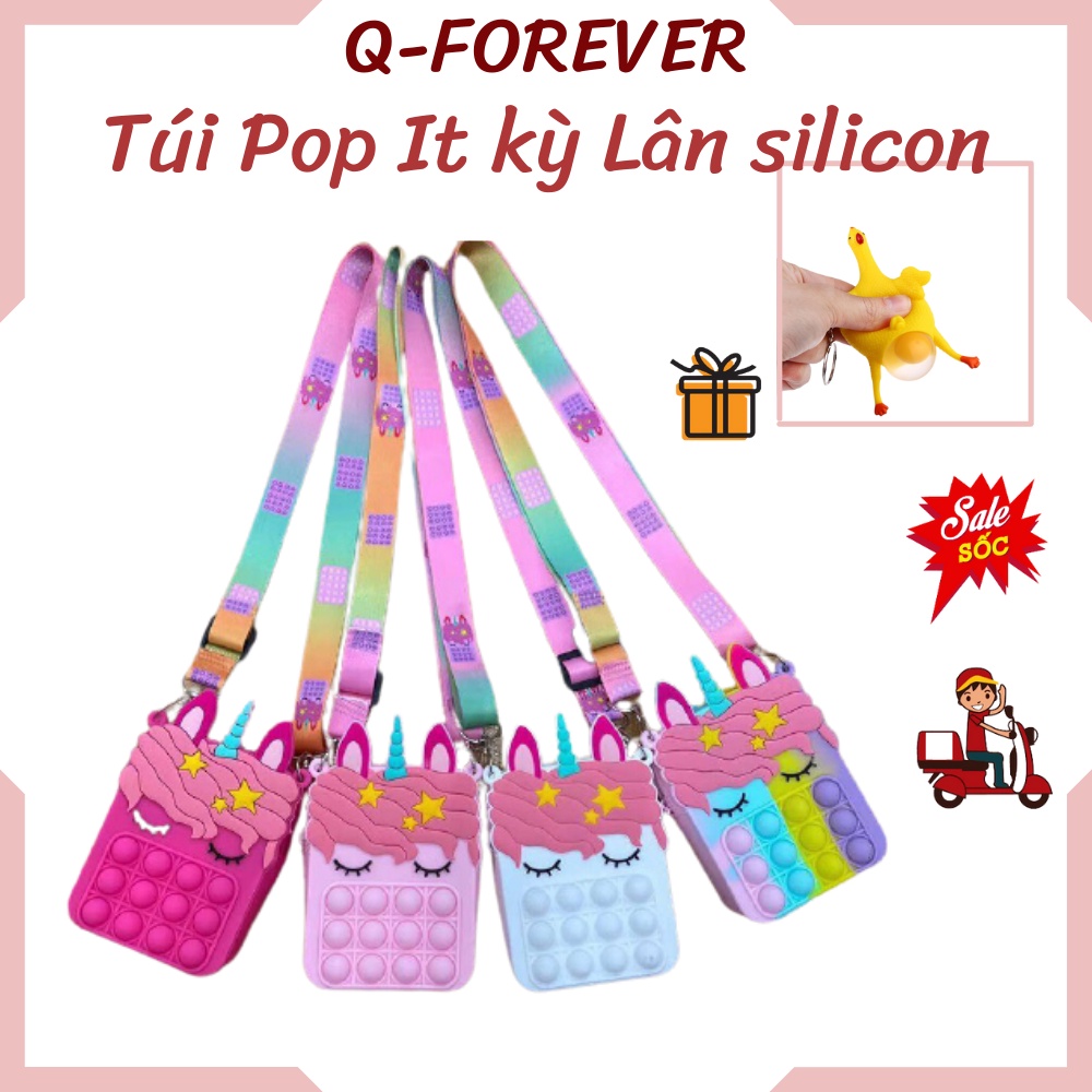 [Tặng Qùa] Túi Pop It 2in1 silicon giá rẻ . Q-FOREVER .Vừa làm túi đeo vừa làm đồ chơi bóp bóng. Tặng Gà mắc đẻ xả tress