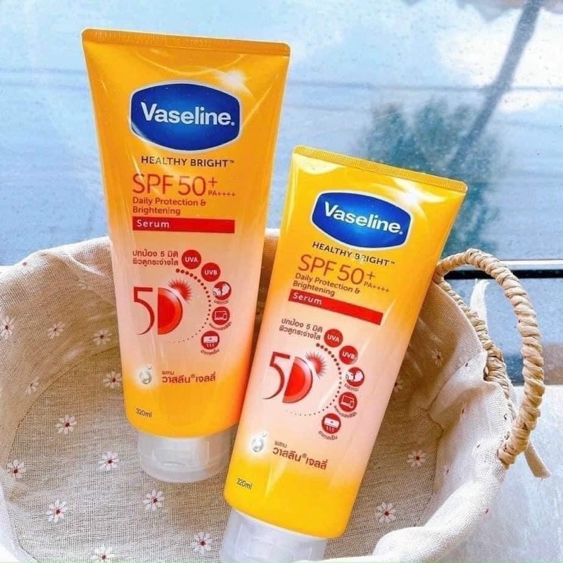 Dưỡng Thể Vaseline Healthy Bright Serum 50x SPF50+ 300ml + Viên Kích Sáng Da Ngày - Đêm