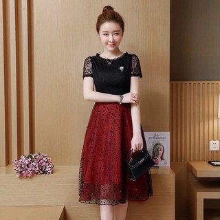ĐẦM XÒE NỮ TÍNH PHỐI REN ĐỎ ĐEN