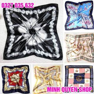 Khăn Lụa Satin Quàng Cổ Kiêm Buộc Tóc Thanh Lịch - Khăn Turban Vuông 50x50 cm Phong Cách Cổ Điển