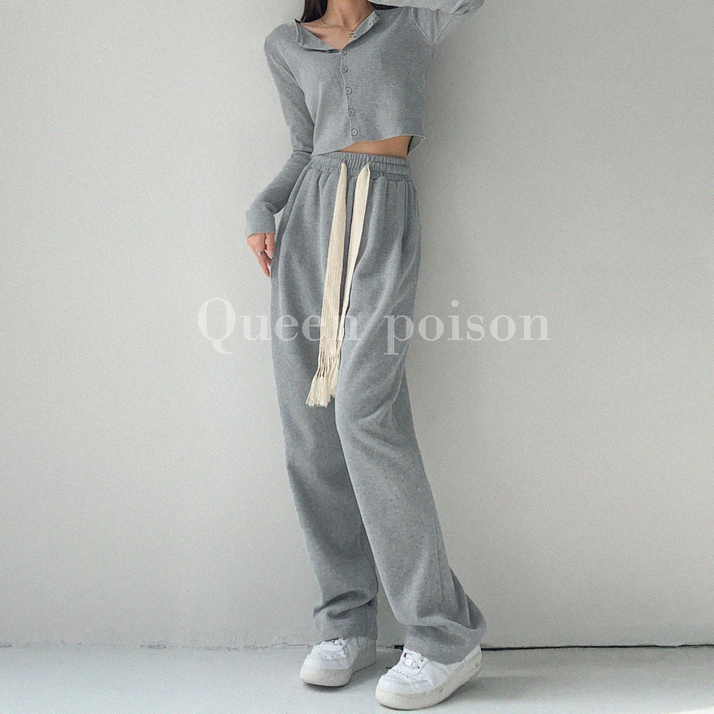 Quần thể thao ống rộng lưng cao phong cách Âu Mỹ thời trang xuân thu dành cho nữ