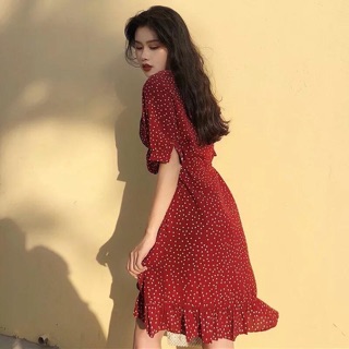Đầm cổ v nhún bèo