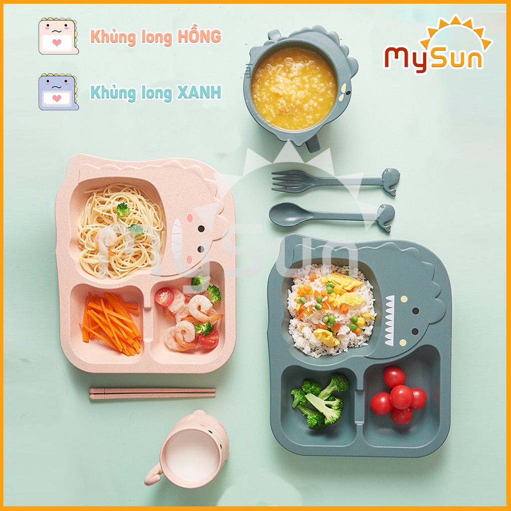 Bộ khay bát ĂN DẶM cho bé kiểu Nhật | Set bộ bát thìa khay ăn cơm dặm lúa mạch cho bé chống Trượt, chống Đổ - MYSUN