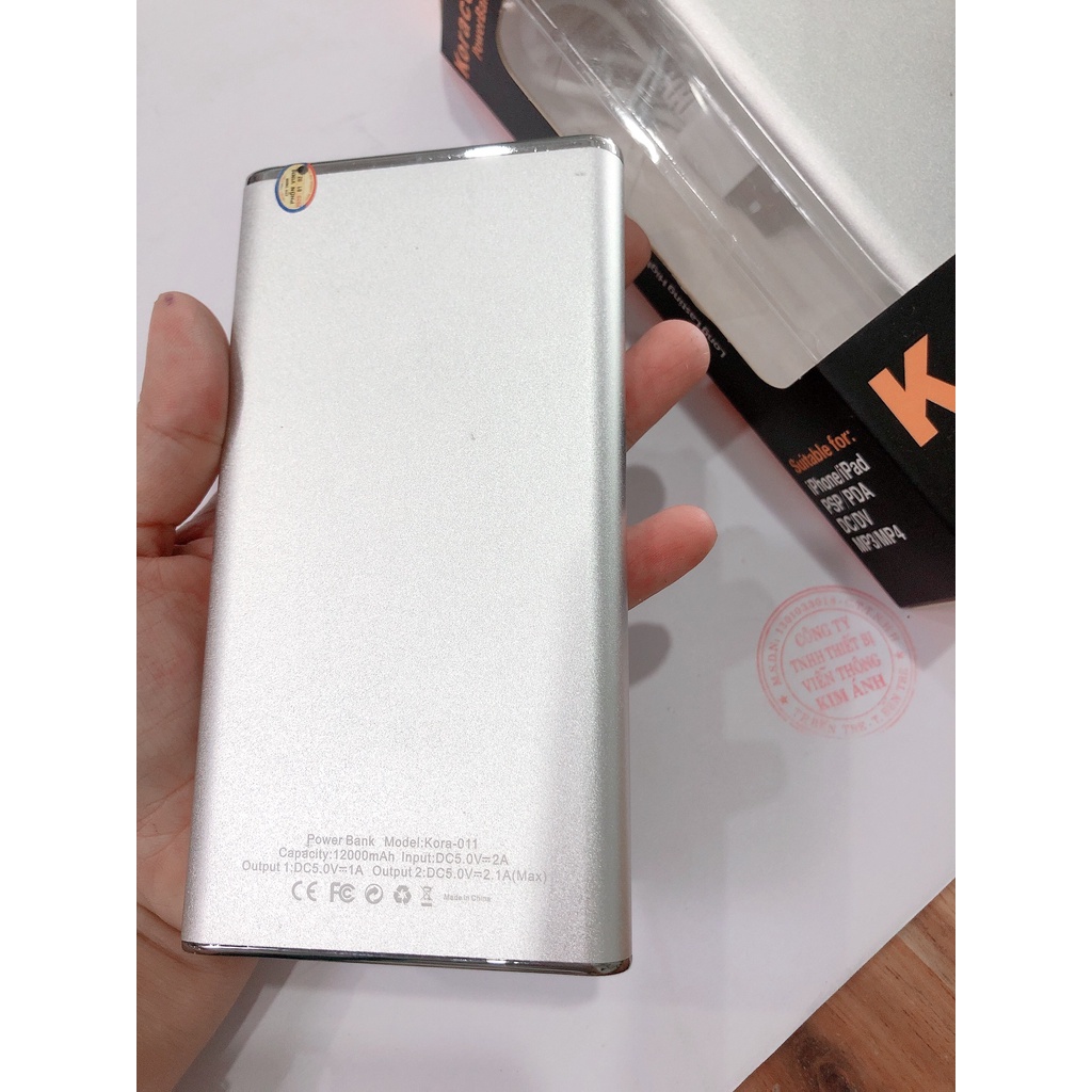 Pin sạc dự phòng KORACELL 12.000mAh, Có LCD hiển thị pin. HÀNG CHÍNH HÃNG BẢO HÀNH 12 tháng