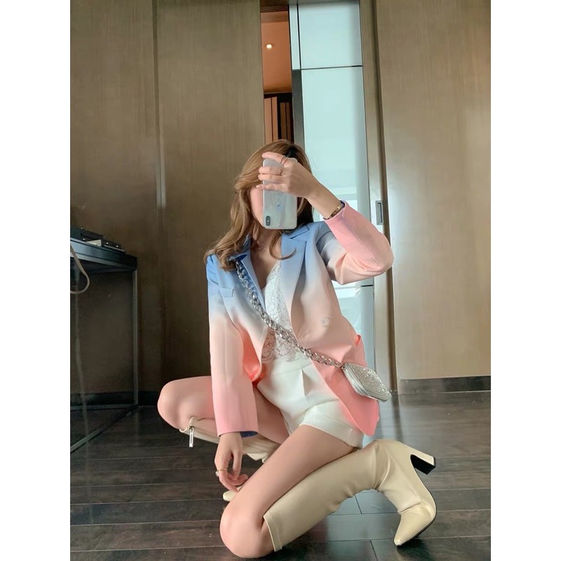 Áo vest blazer dáng dài màu ombre qccc