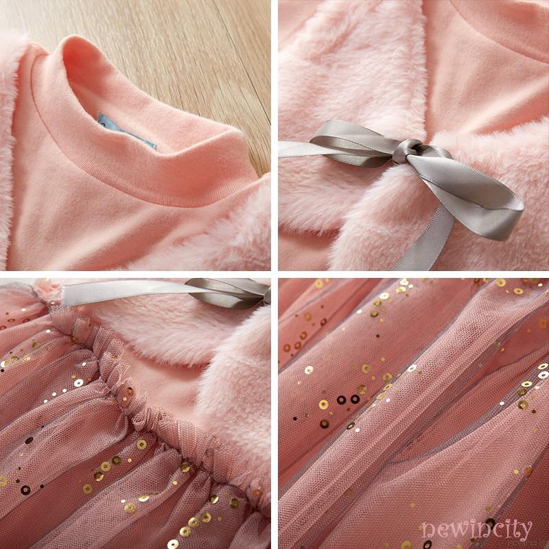 Đầm công chúa dài tay giả hai lớp phối voan thời trang dễ thương cho bé gái