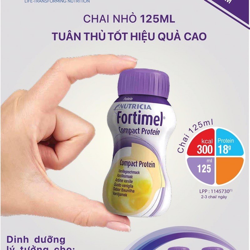 Sữa Fortimel Compact Protein Chai 125ml Vị Vani và Vị Dâu