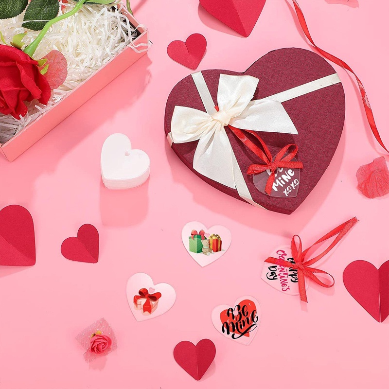 Bộ 60 Trái Tim Đỏ Bằng Acrylic Kèm Dây Ruy Băng Đỏ Dùng Làm Quà Valentine