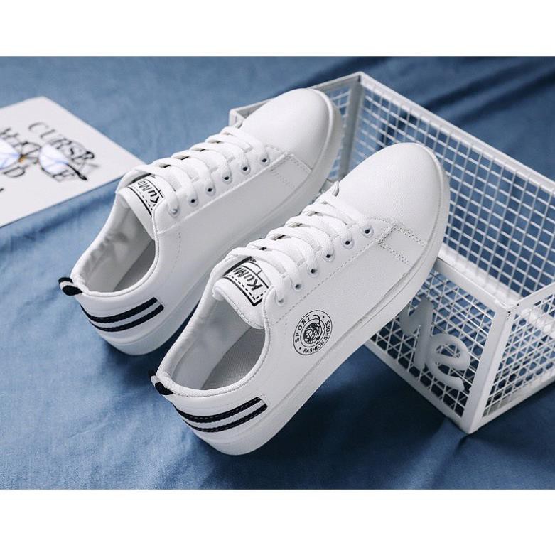 Giày nam trắng - Fashion KuMaii gót kẻ đen trắng thời trang Sport Hà Thành