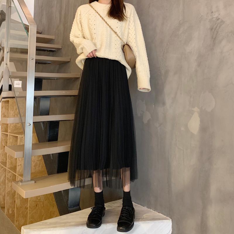 Chân váy Ielgy chữ A lưng cao phối lưới thời trang cho nữ