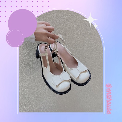 {HCM / CÓ SẴN} GIÀY CAO GÓT BÚP BÊ NỮ BÍT MŨI HỞ GÓT MÀU TRẮNG ĐẾ ĐEN PHỐI QUAI NƠ XINH XẮN CAO CẤP