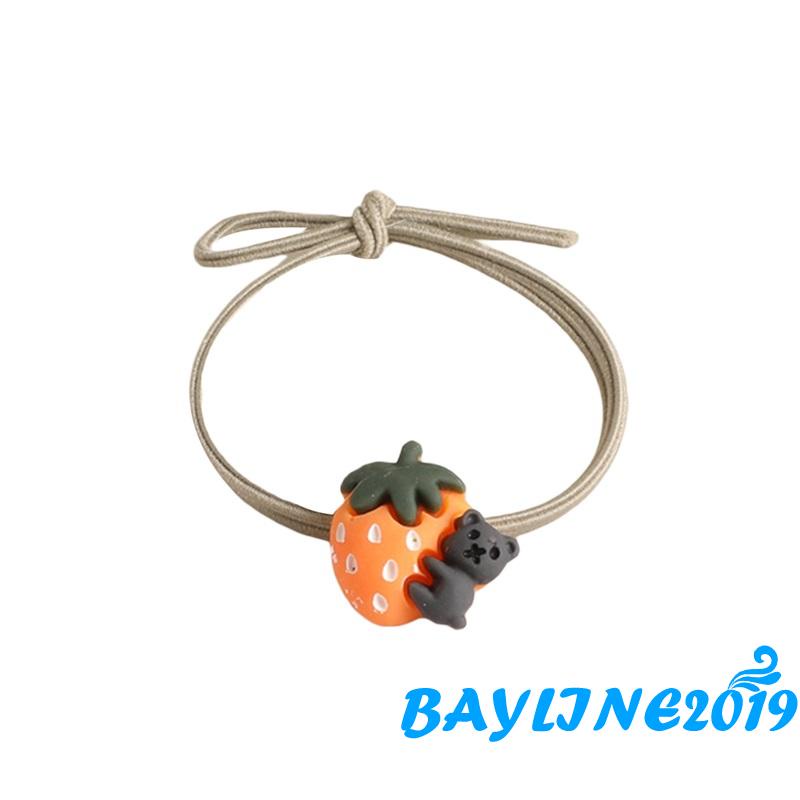 Dây buộc tóc cao su co giãn tốt in hình gấu dâu tây hoạt hình cho bé