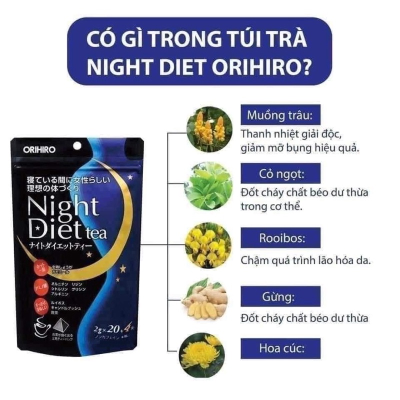 Trà Night Diet Orihiro Giảm Cân Tiêu Mỡ Nhật Bản Túi 20 gói