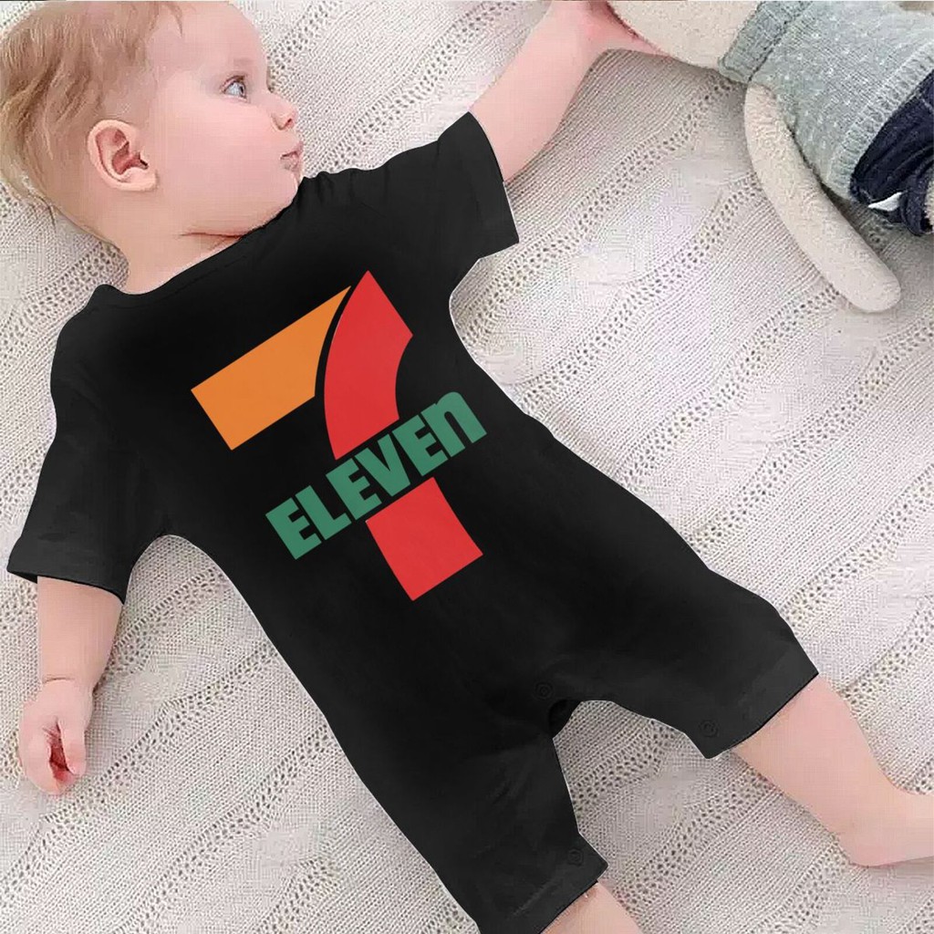 Bộ Áo Liền Quần Tay Ngắn In Logo 24h 7 Eleven Store Chất Liệu Cotton Nhẹ Dành Cho Bé 0-2 Tuổi