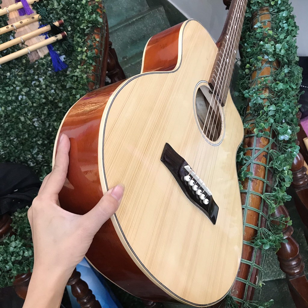 Đàn guitar acoustic mini 3/4 gắn EQ ra loa - Đàn gọn nhẹ âm vang sáng  - Tặng phụ kiện và bao da