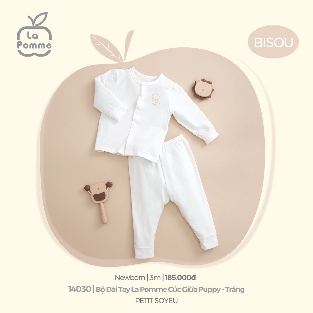 Set combo La Pomme chất Petit Soyeu sơ sinh dài tay cài giữa cài chéo bodysuit  cho bé 14030 23030 15030 25030