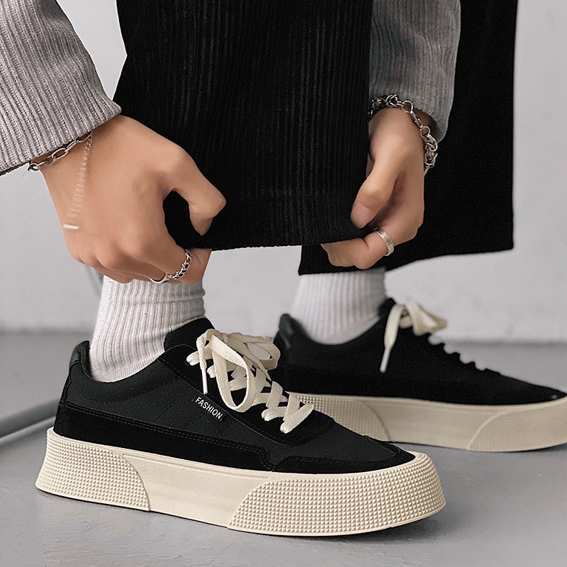 Giày Nam đenGiày Thể Thao Nam Đế Dày Phong Cách Harajuku ulzzang dây giày nam RKC065
