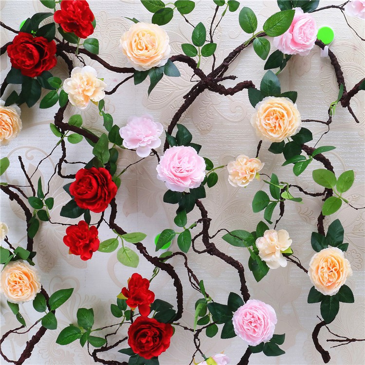 Hoa giả, dây hoa hồng trà cao cấp trang trí tường nhà dài 1m8