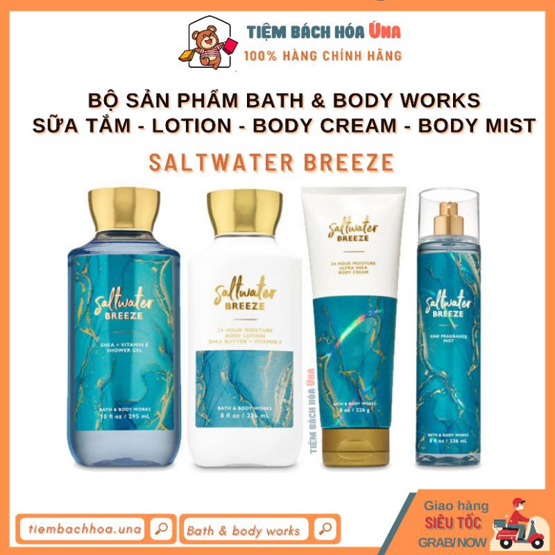 Saltwater Breeze - Bộ sản phẩm sữa tắm, lotion, body cream dưỡng thể xịt thơm toàn thân Bath and Body Works BBW