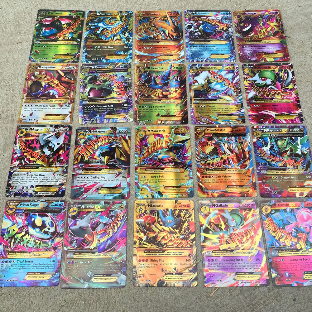 Bộ 100 tấm thẻ trò chơi Pokemon TCG Mega EX GX cho trẻ em