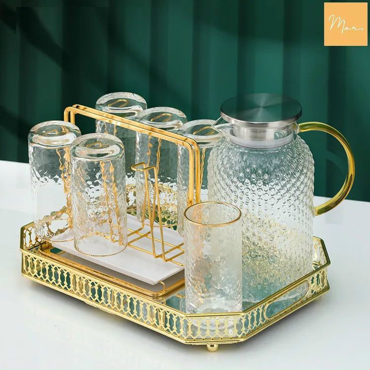 BỘ BÌNH ĐỰNG NƯỚC KÈM 6 LY THỦY TINH DÁNG CAO